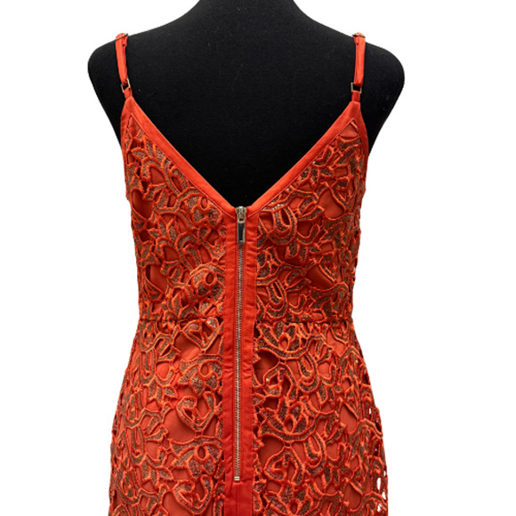 KAREN MILLEN Orange Lace Sequin Midi Dress US 6 Cocktail - Picture 5 of 12